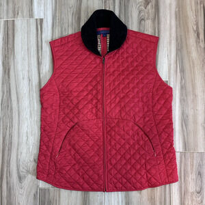 J McLaughlin Vest Small Red Quilted Plaid Lined Jacket Heritage‎ Corduroy